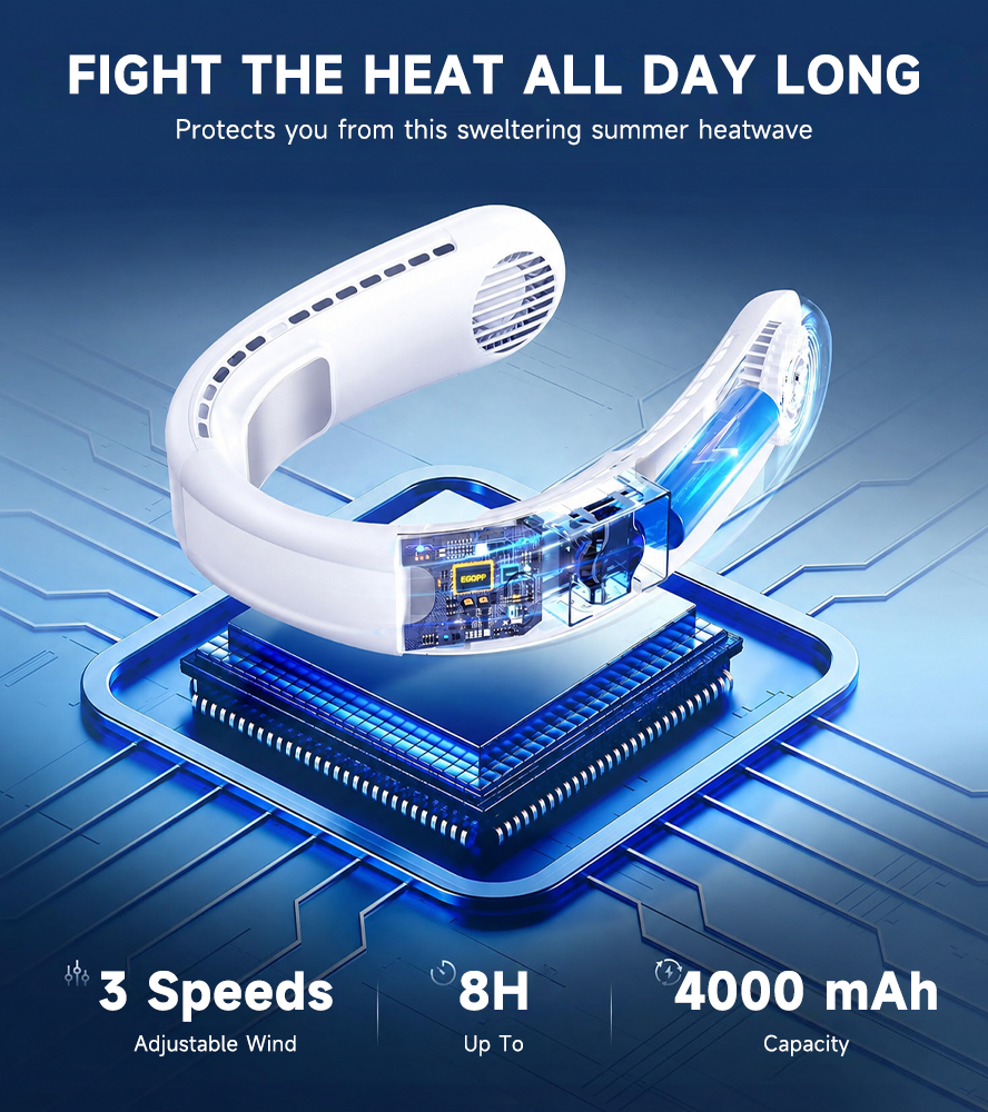 ❄️ BVJ Neck Fan with Dual Cooling Technology | Hands-Free 360° Airflow • 8H Battery • Perfect for Hot Summer Days & Outdoors