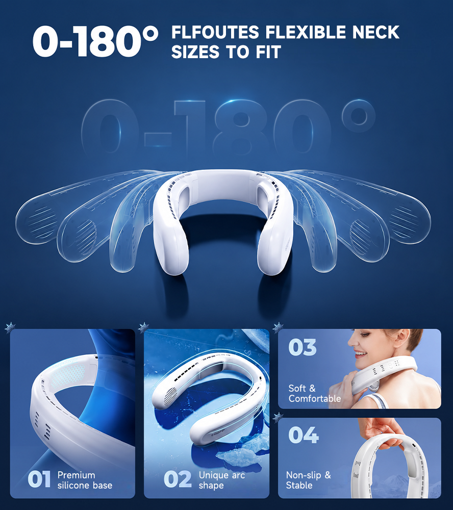 ❄️ BVJ Neck Fan with Dual Cooling Technology | Hands-Free 360° Airflow • 8H Battery • Perfect for Hot Summer Days & Outdoors
