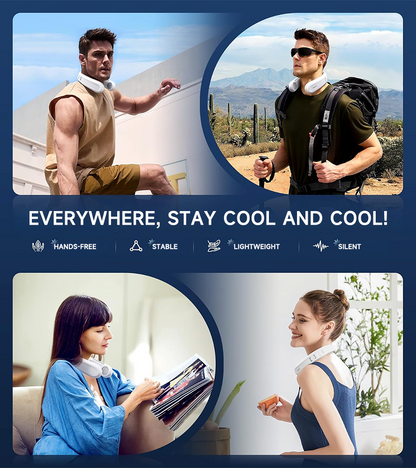 ❄️ BVJ Neck Fan with Dual Cooling Technology | Hands-Free 360° Airflow • 8H Battery • Perfect for Hot Summer Days & Outdoors