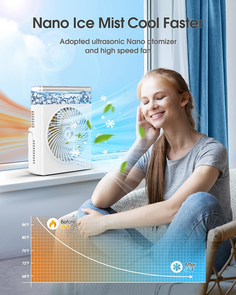 ❄️ BVJ Portable Misting Fan with 600ml Water Tank | Up to 30H Battery Life • USB Rechargeable • Quiet & Compact | Perfect for Home, Office, Camping & Travel