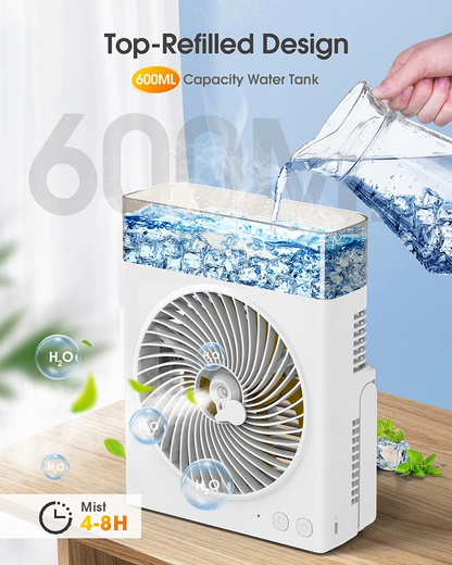 ❄️ BVJ Portable Misting Fan with 600ml Water Tank | Up to 30H Battery Life • USB Rechargeable • Quiet & Compact | Perfect for Home, Office, Camping & Travel