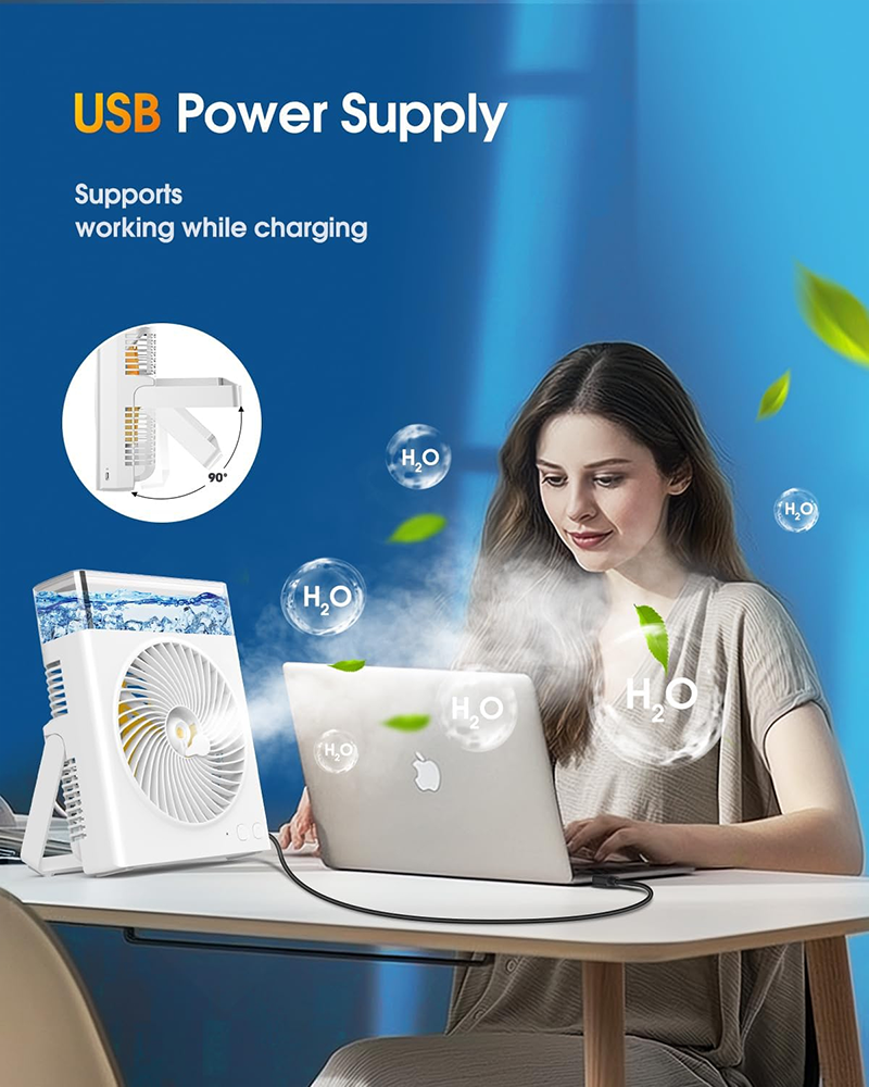 ❄️ BVJ Portable Misting Fan with 600ml Water Tank | Up to 30H Battery Life • USB Rechargeable • Quiet & Compact | Perfect for Home, Office, Camping & Travel