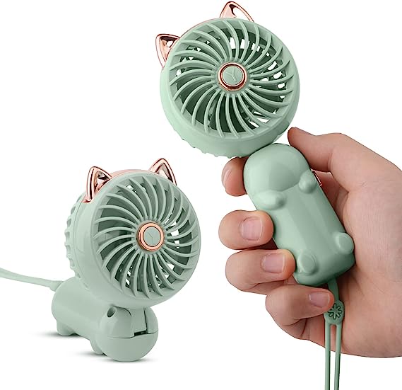 Handheld Lanyard Fan Portable, Mini Hand Held Fan with USB Rechargeable Battery, 3 Speed Strong Personal Table Fan , 8-12 Hours Small Makeup Fan for Girls Women Travel (Purple&Pink)
